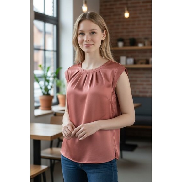 Liz Claiborne Womens S Brown Rust silk Satin Styles Sleeveless blouse shell - Picture 1 of 10